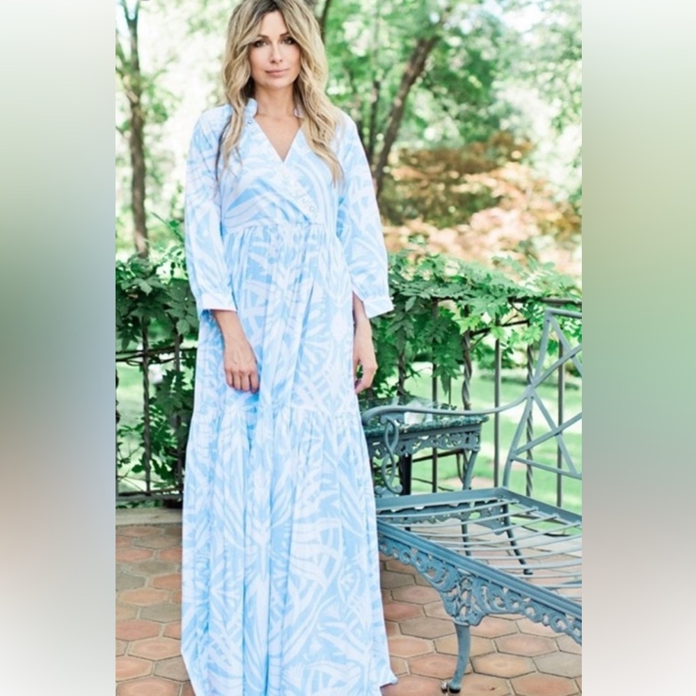 Light Blue Printed Wrap Maxi Dress - Women